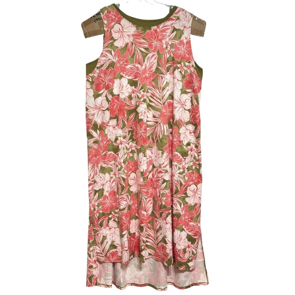Cuddl Duds Sleep Dress Women Green Coral Tropical Hibiscus Floral Loungewear L